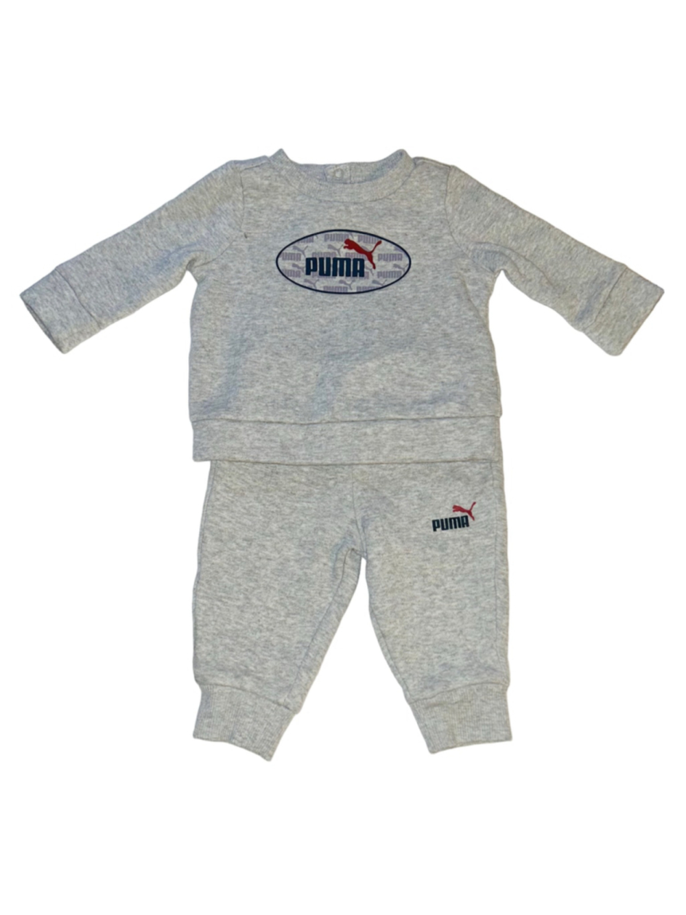Baby Puma Matching Sweatshirt and Jogger Set, 0-3 Months, Grey and Red